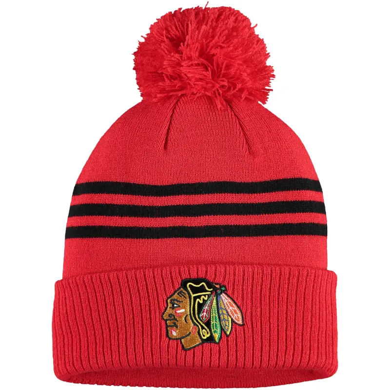 men8217s adidas navy chicago blackhawks locker room three stripe cuffed knit hat with pom