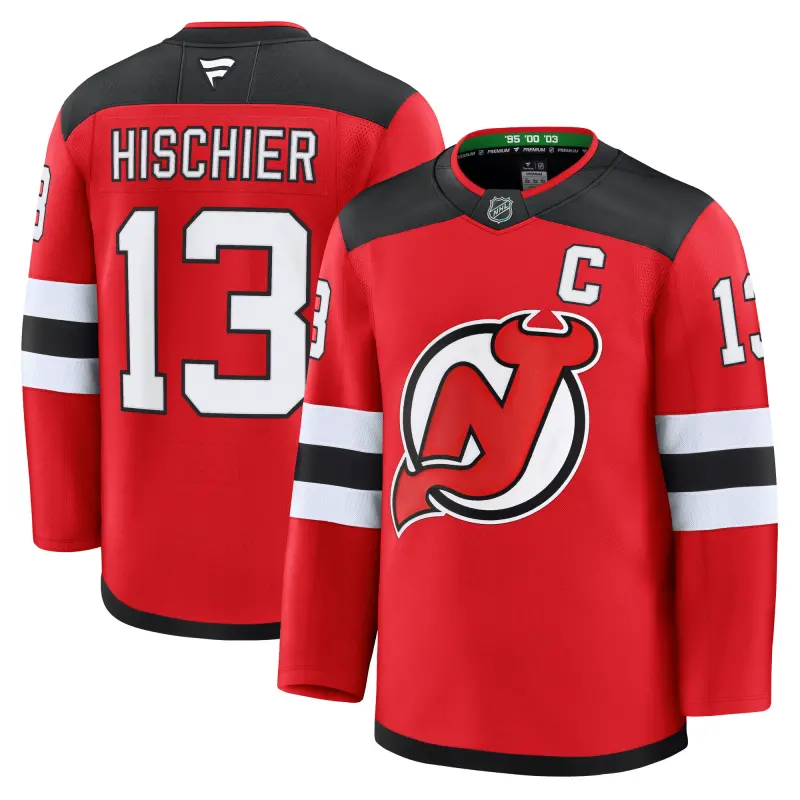 new jersey devils fanatics branded home premium jersey - red - nico hischier - mens
