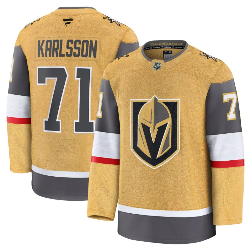 vegas golden knights fanatics branded home premium jersey - gold - william karlsson - mens